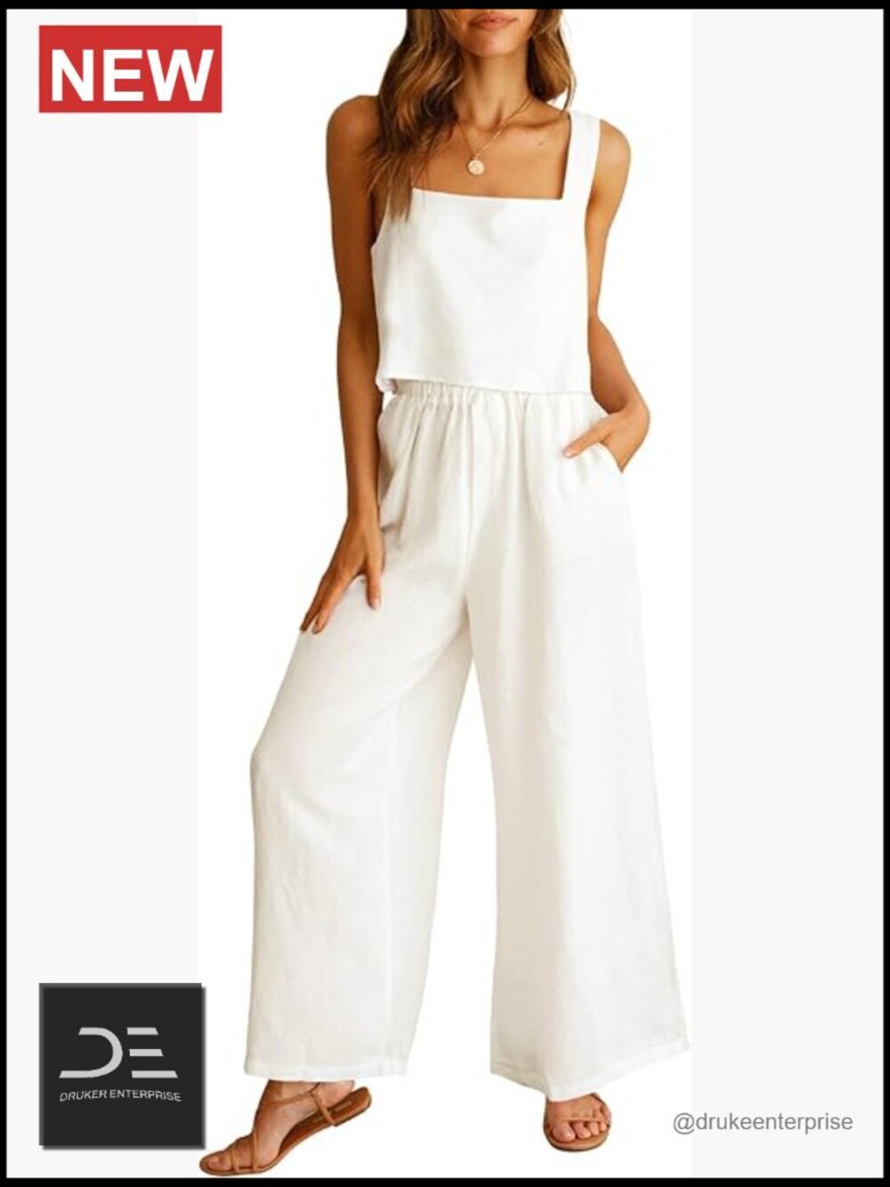 Linen 2 Piece Lounge Set Crop Top Wide Leg Pants Jumpsuit